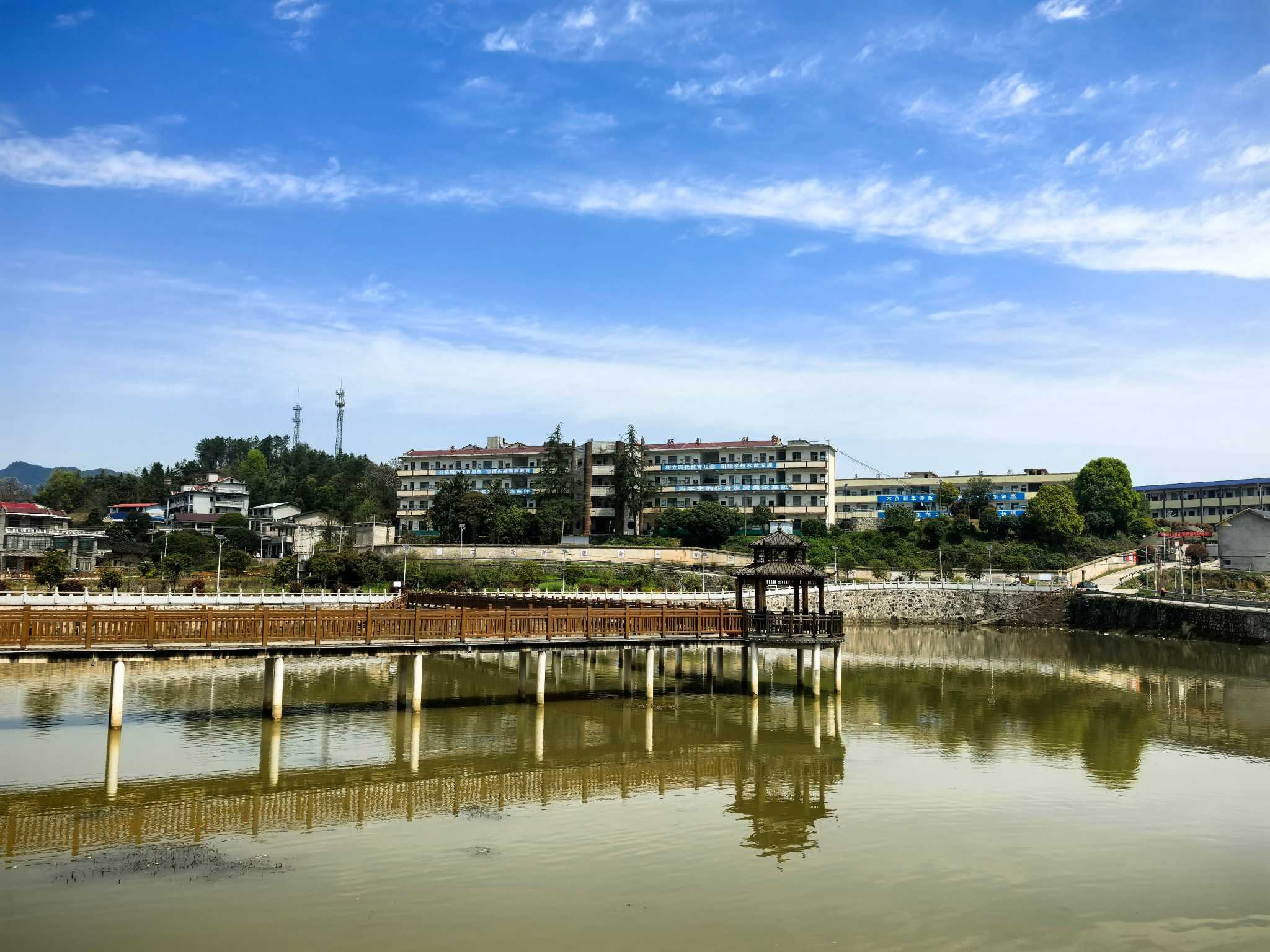 池塘对面的杏子中学